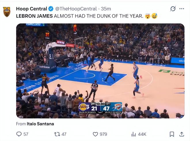 湖人半场落后31分惨败雷霆 詹姆斯悲凉离场